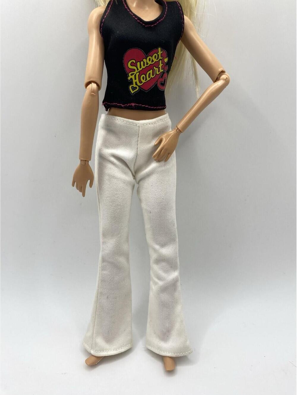 Barbie Clothes- Black Sweetheart Top White Flare Pants B20